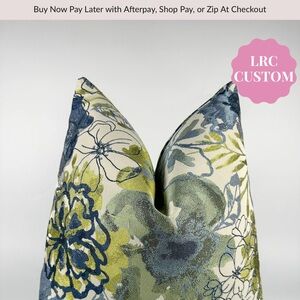 Blue and Green Floral Accent Pillow